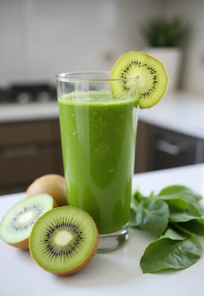 25 Healthy Juice Recipes Immune System Approved - 23. Kiwi Spinach Energy Juice