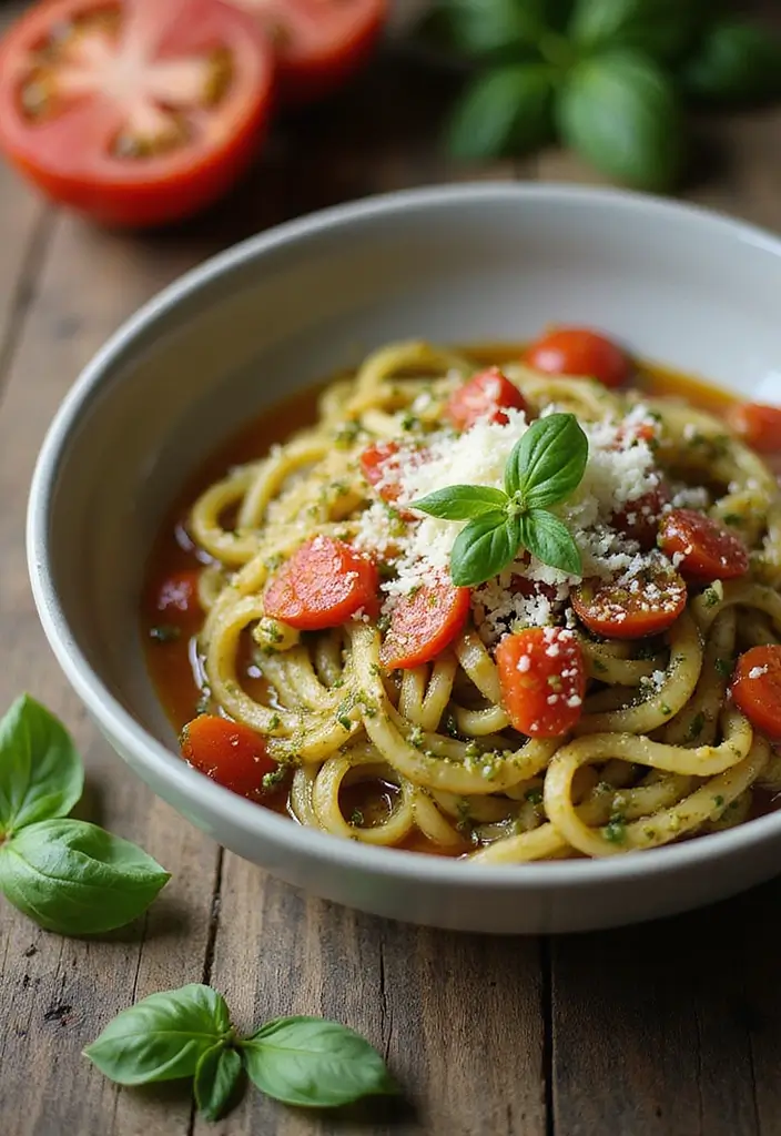 25 Savory and Unique Recipes with Tomato Juice 19 25 Savory and Unique Recipes with Tomato Juice - 19. Tomato Juice and Basil Pesto Pasta