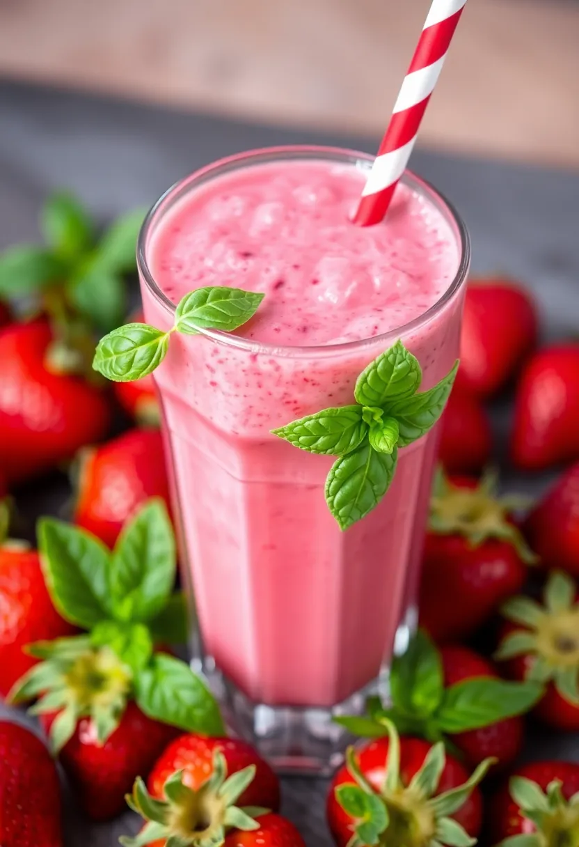 28 Fresh Juice Portable Blender Recipes On the Go - 28. Strawberry Basil Smoothie
