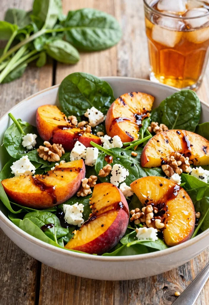 12 Healthy Grilled Recipes for Clean Bold Flavor 2. Grilled Peach and Spinach Salad 0