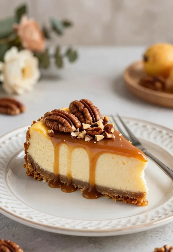 12 Pecan Dessert Recipes with Rich Nutty Crunch 8. Pecan Caramel Cheesecake 0