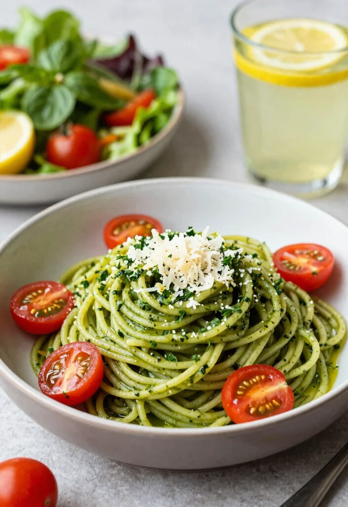 12 Spaghetti Dinner Recipes for Family Favorites 7. Pesto Spaghetti with Cherry Tomatoes 0